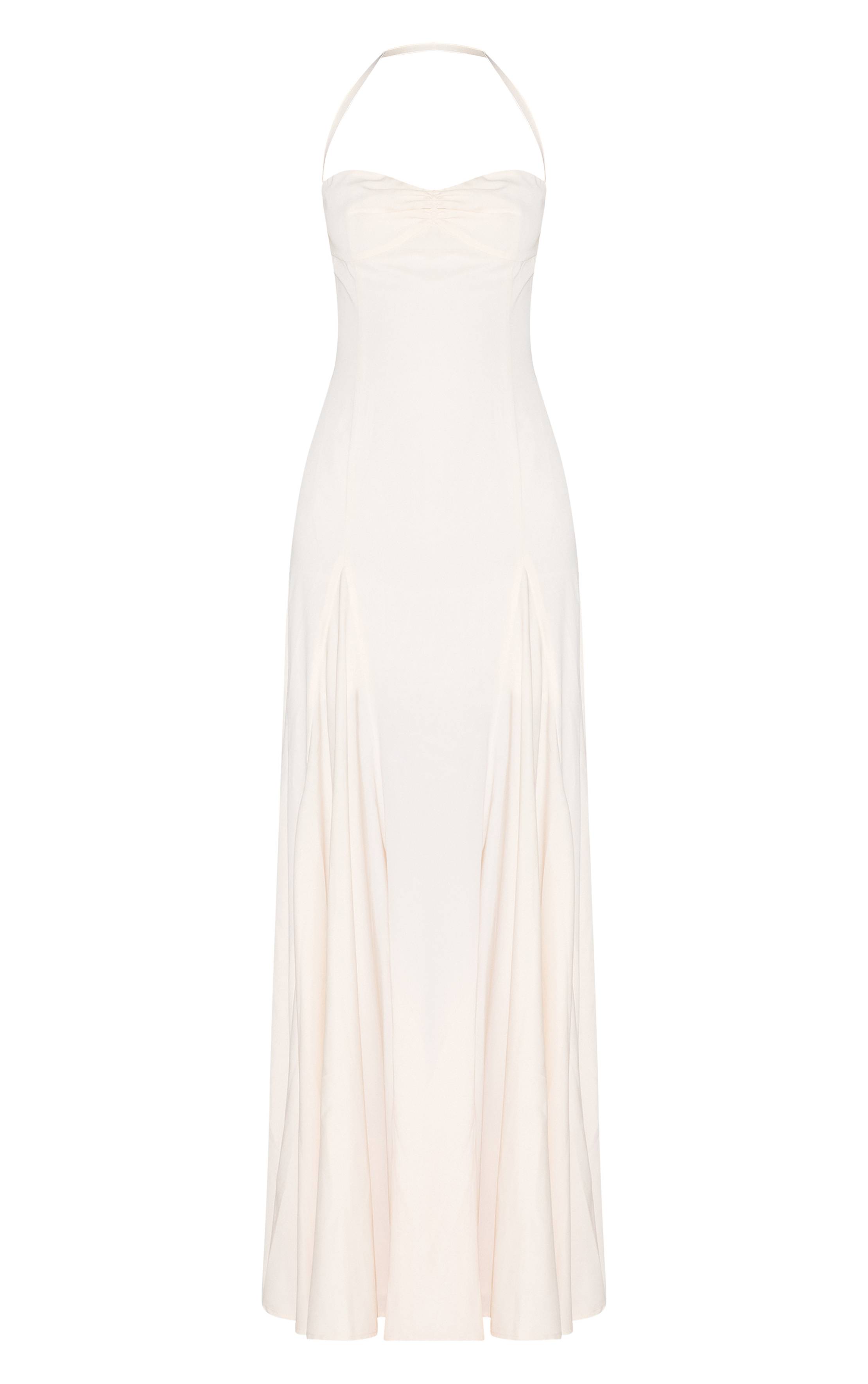 Crème Robe Longue Tissée À Encolure Américaine Avec Détail Froncé Au Buste