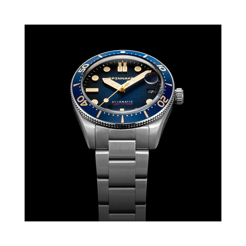 Montre homme automatique japonais Spinnaker - Bracelet acier inoxydable - 3 aiguilles avec date, lunette tournante