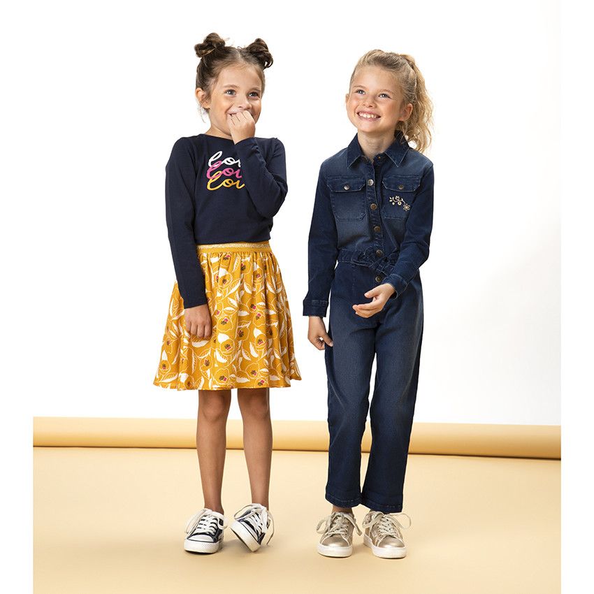 T-shirt manches longues en jersey print love pour fille - Bleu marine