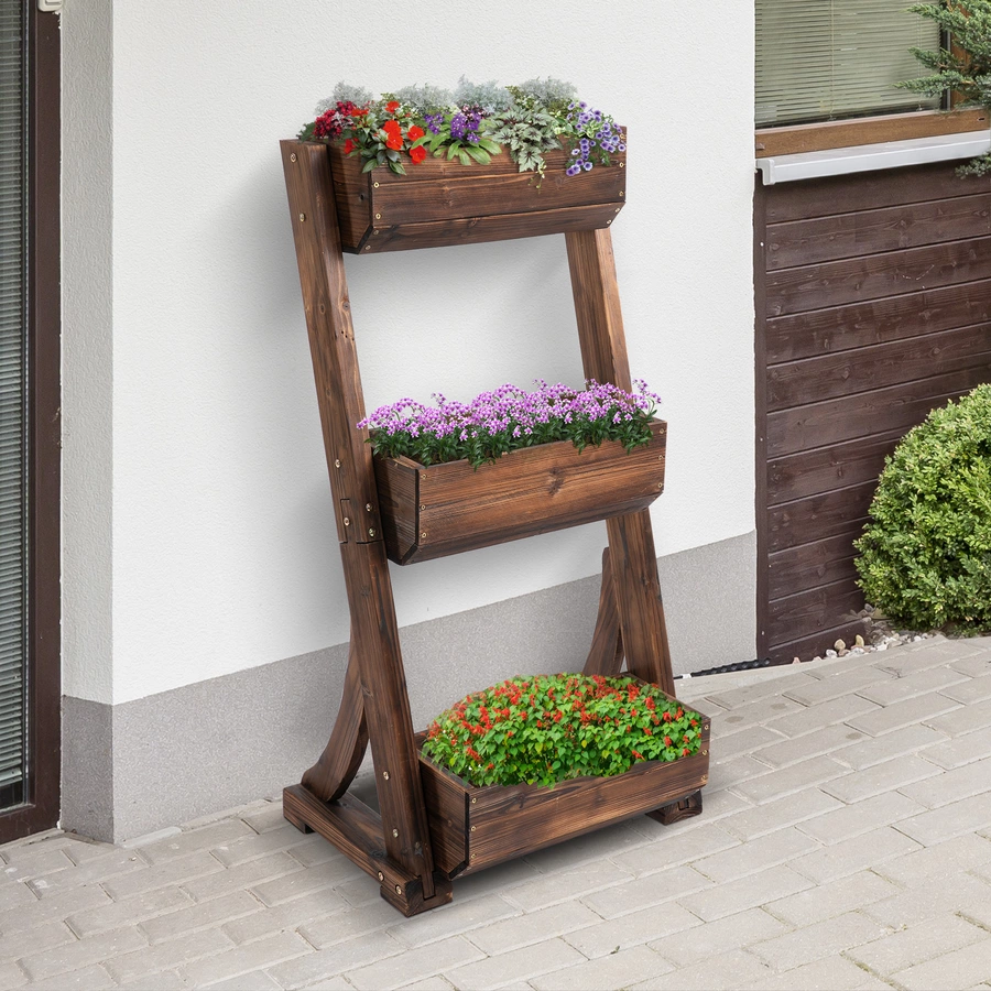 Outsunny Pflanzenregal mit 3 Stufen braun