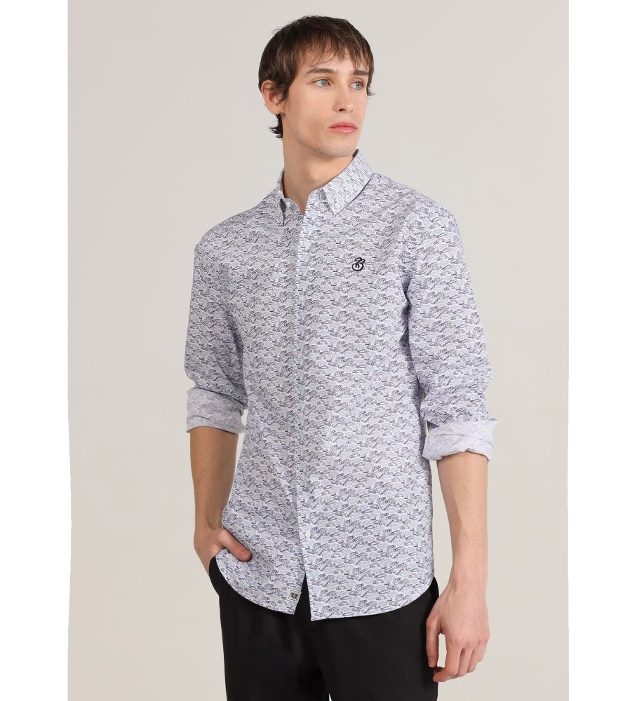 Bendorff Camisa de popeline de manga comprida com mini estampa azul