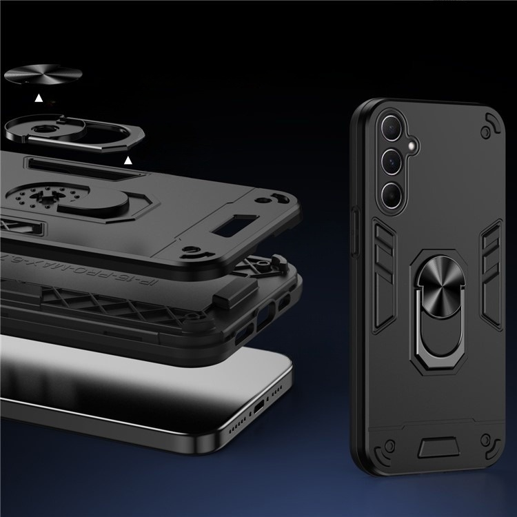 Samsung Galaxy A56 Hybrid Hardcase Hülle   Magnetischer Kickstand Haltering - Schwarz