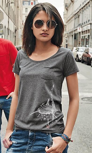 KANUMERA - T-SHIRT BIO AVEC POCHE REQUIN BALEINE FEMME
