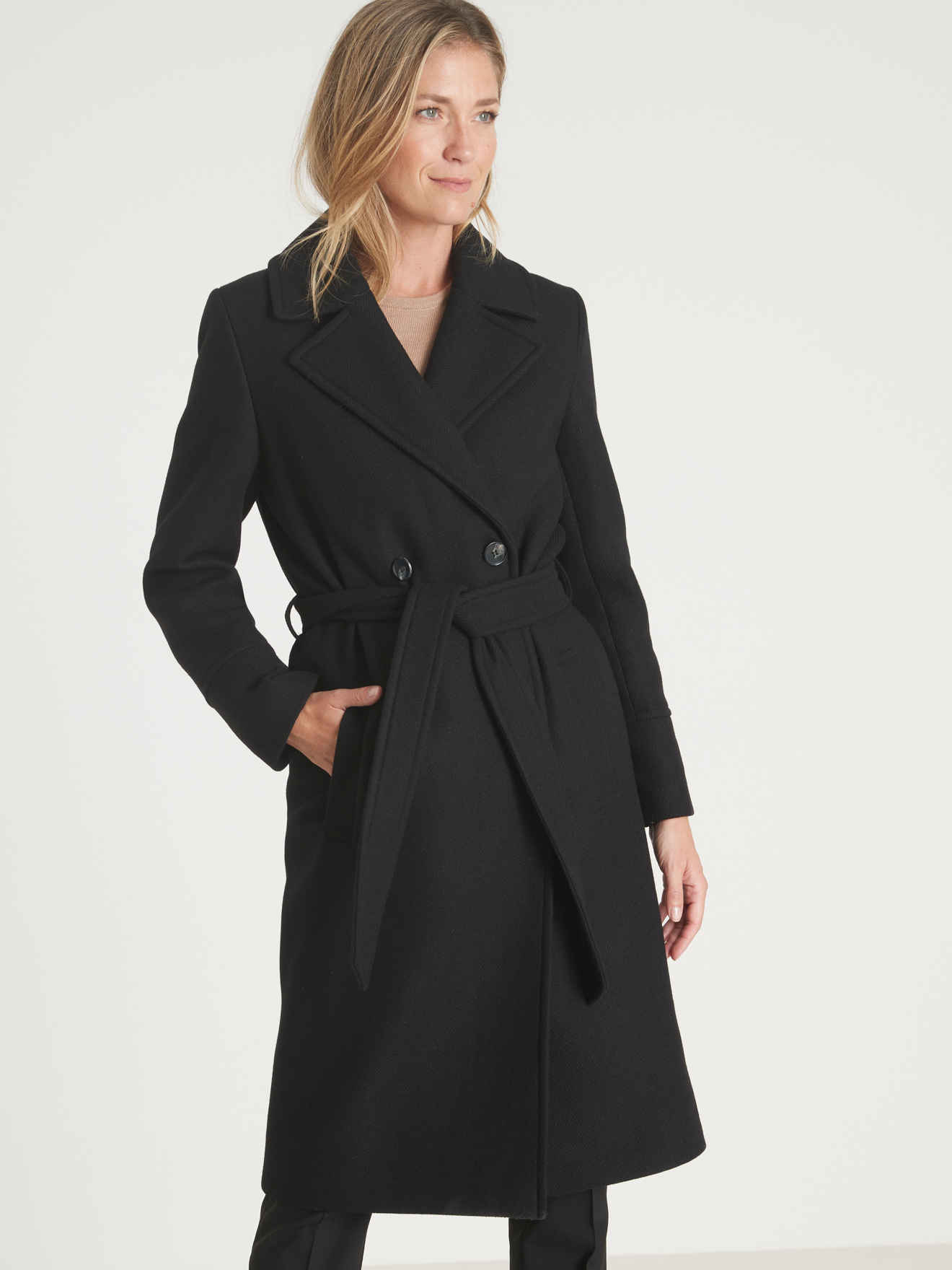Manteau croisé long 50% laine
