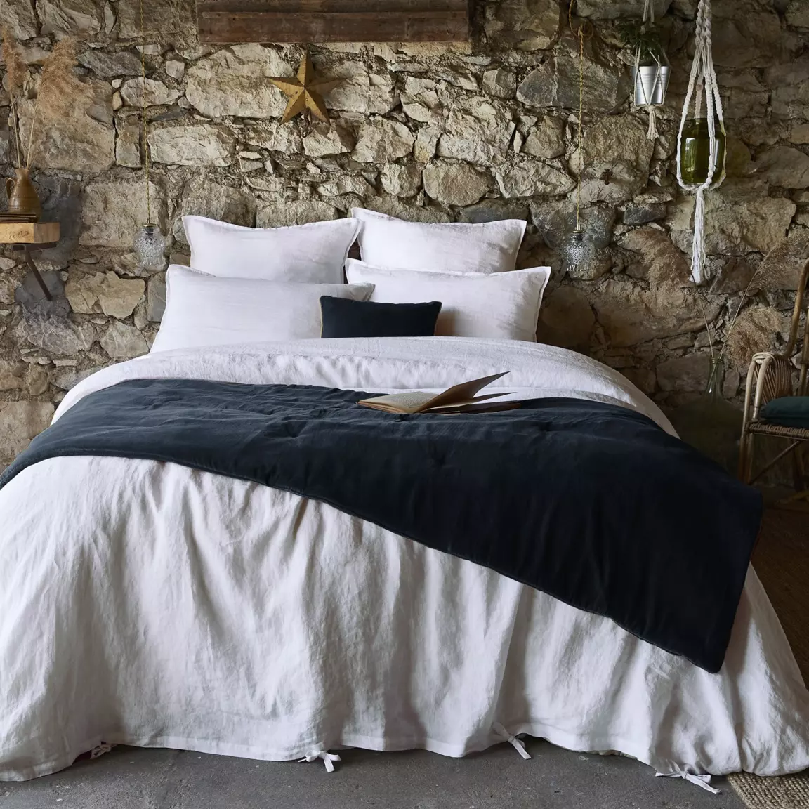 Edredon velours de coton (90 x 200 cm) César Bleu nuit