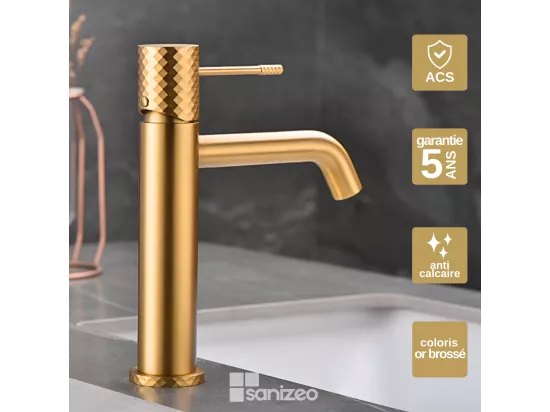 Robinet Mitigeur de Lavabo anti-calcaire Bec Bas Or Brossé IMEX GENOVA BDG053-1OC