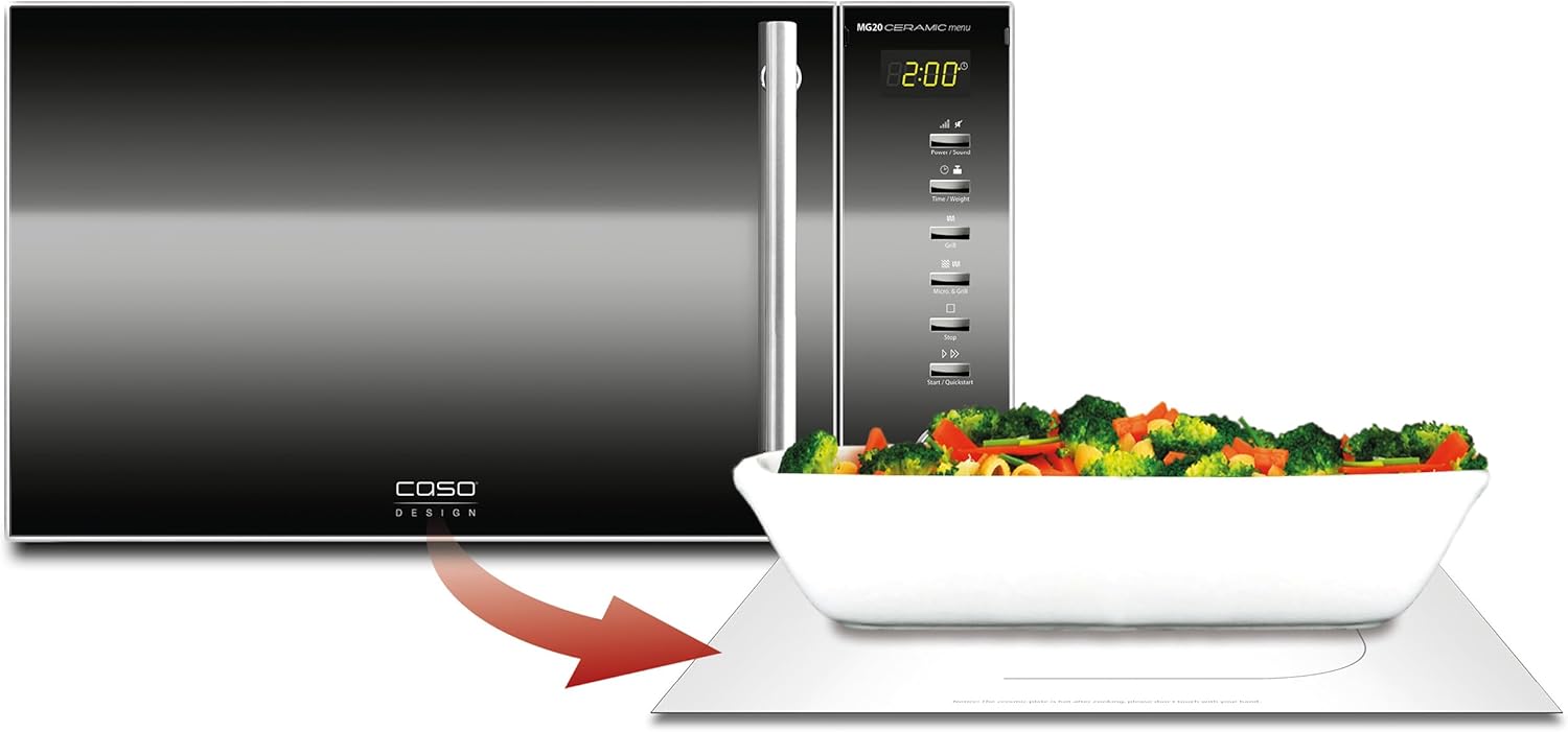 CASO | MG20 Ceramic menu 2-in-1 Mikrowelle mit Grill | Keramikboden und Grill-Rost für 2 Ebenen, 800 W, 1000 W Grill, 20 L, Edelstahl, verspiegelt