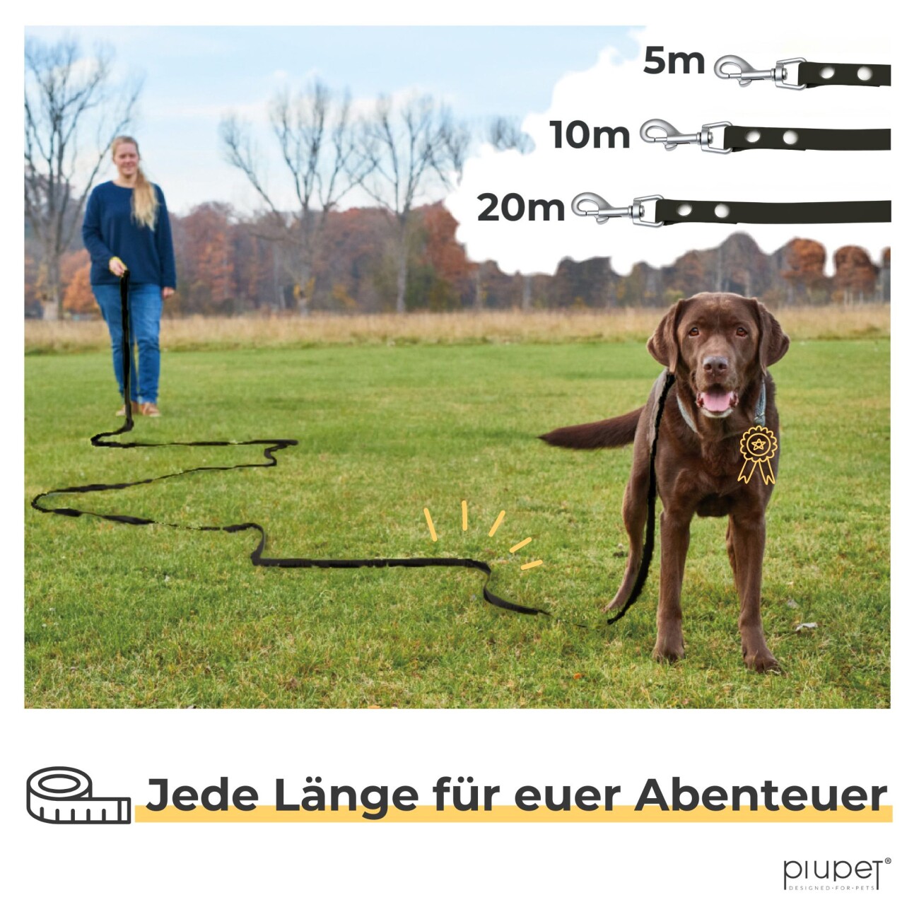 PIUPET Schleppleine schwarz 5 m
