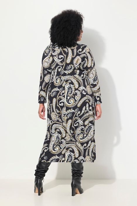Jerseykleid, A-Linie, Tunika-Ausschnitt, Langarm