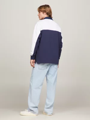Camisa de rugby universitária oversized com blocos de cores