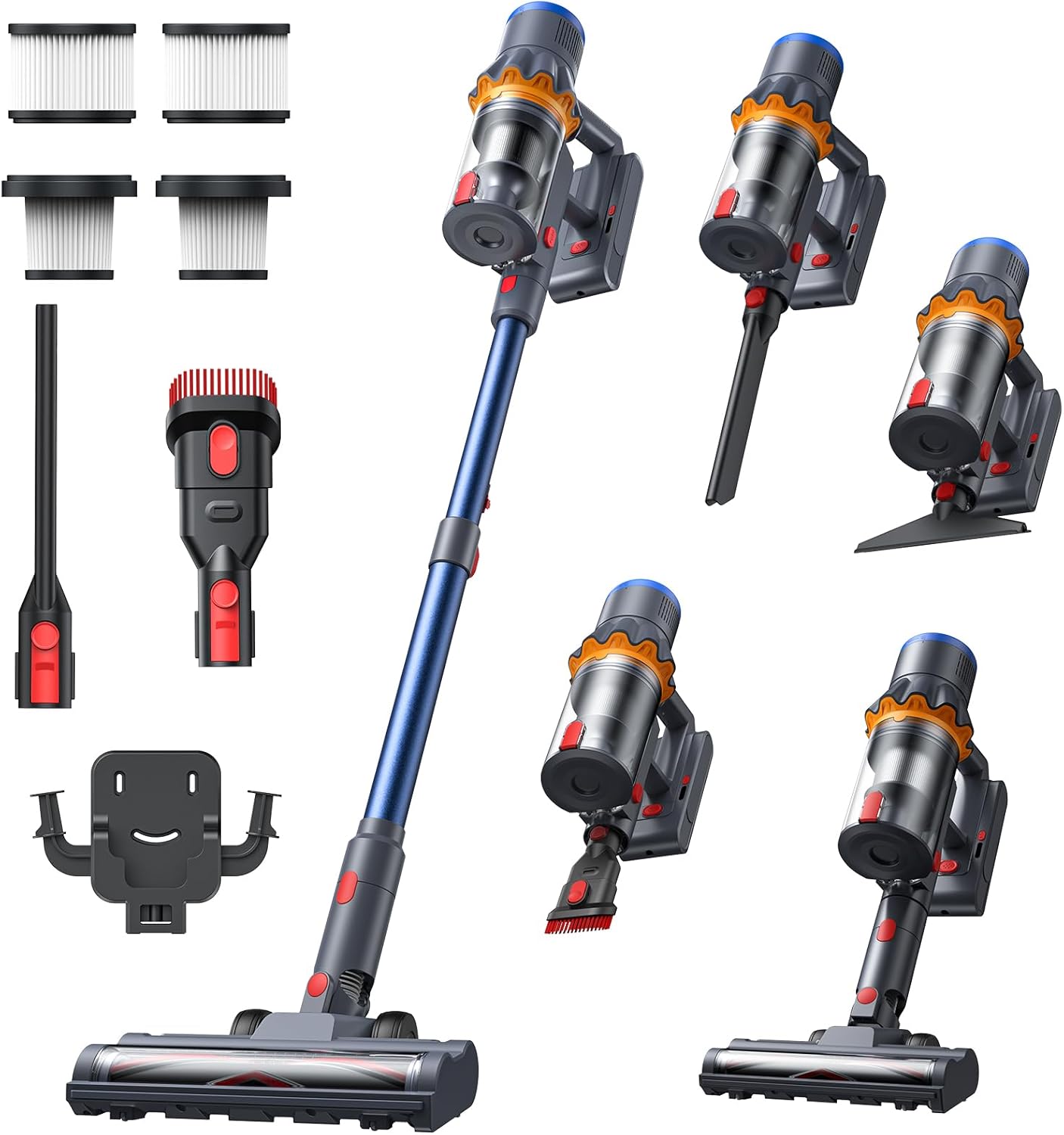 Akku Staubsauger, 58000Pa/450W/65Min Staubsauger Kabellos, Akkustaubsauger mit Display & Grün LED, Akku Stabstaubsauger Kabellos Ultraleise, Cordless Akkusauger für Tierhaare/Teppiche/Boden/Auto
