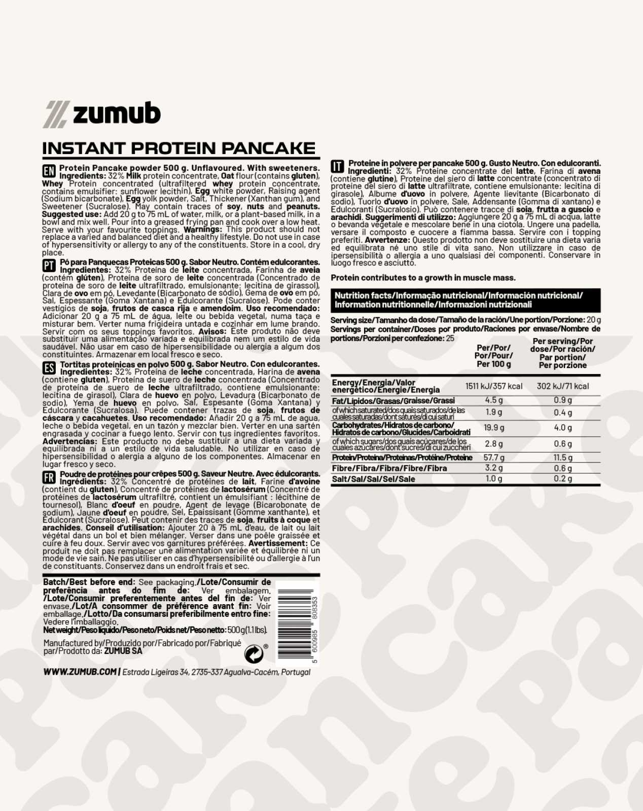 Panquecas instantâneas de proteína Zumub 500g