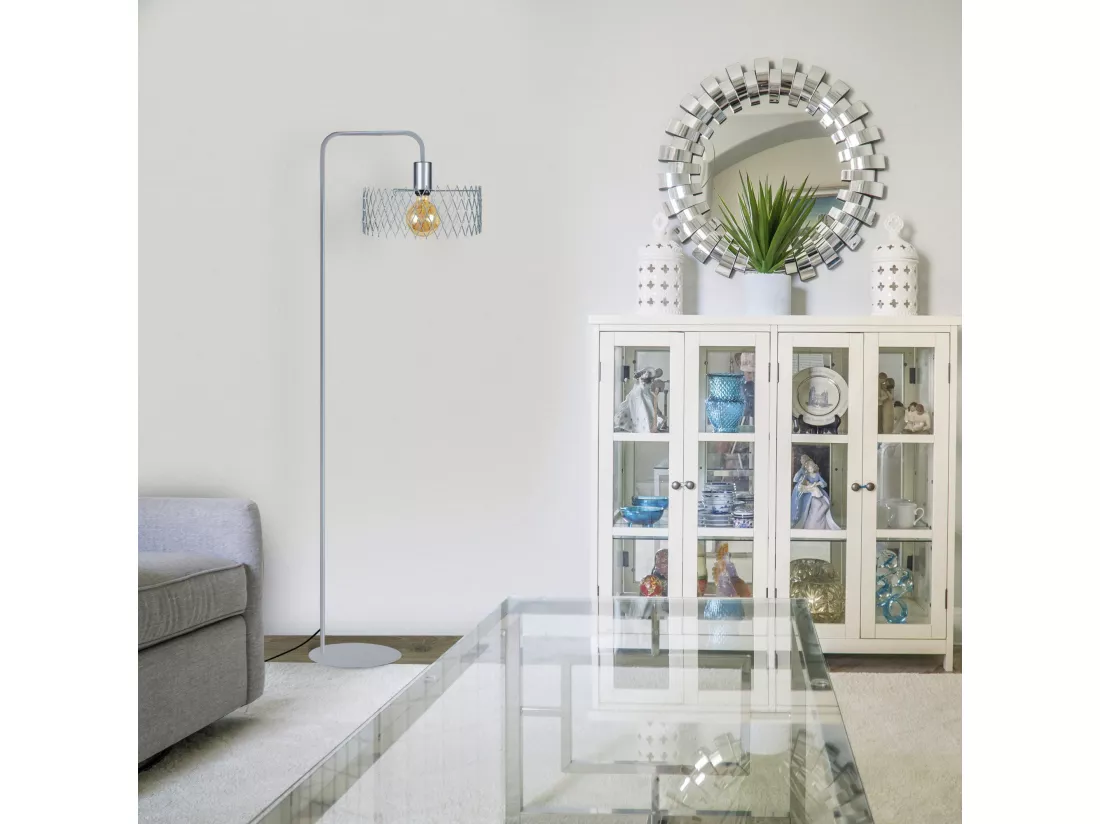 Lampadaire métal abat-jour aluminium 157 cm.