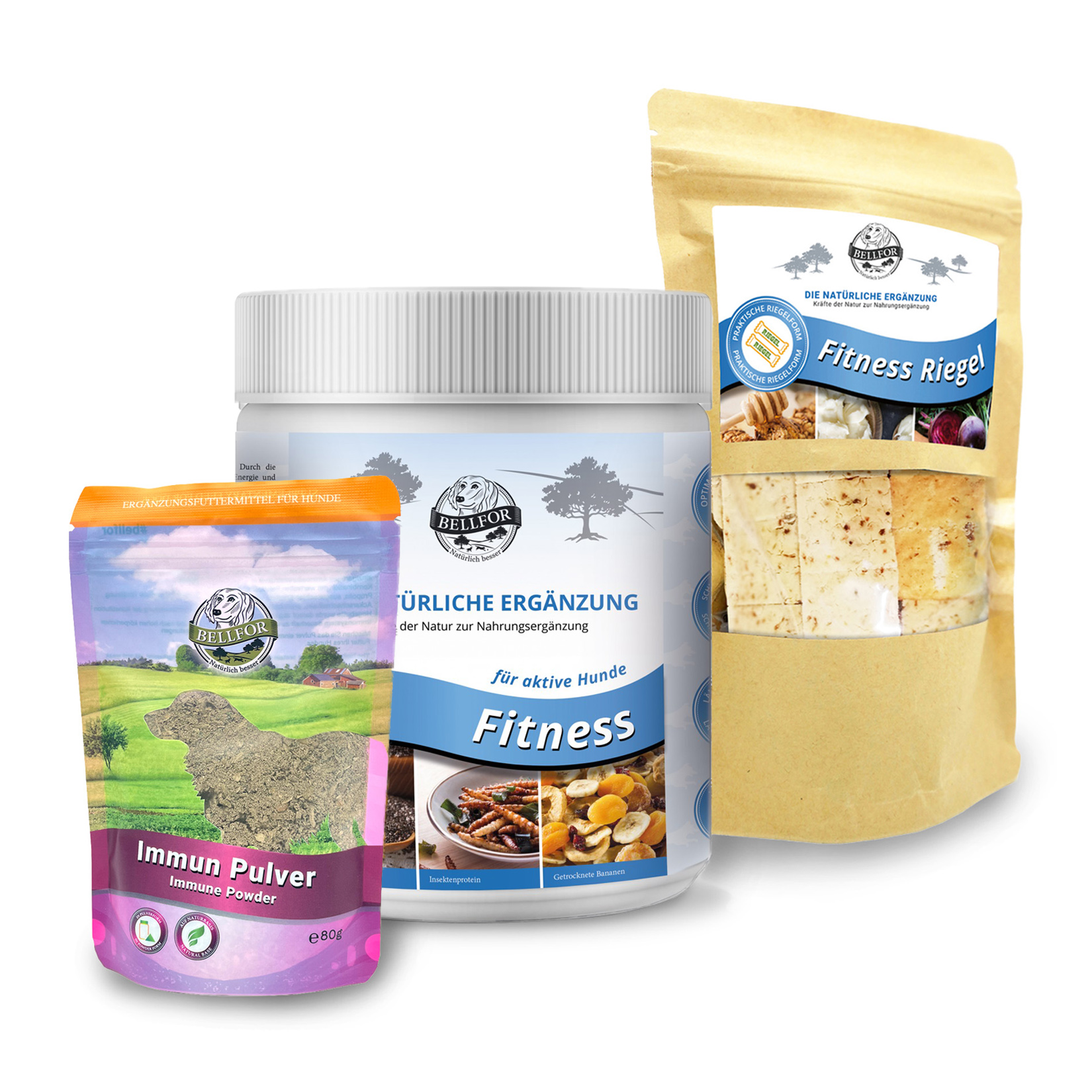 Forfait fitness - fitness riegel 400g + fitness pulver 250g + immun pulver 80g