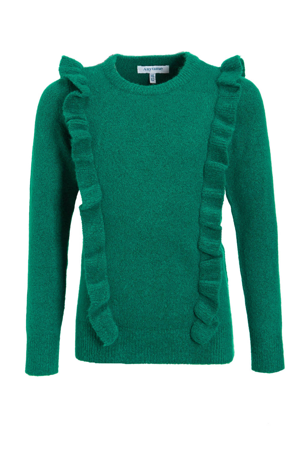 anytime gebreide trui met ruffles groen