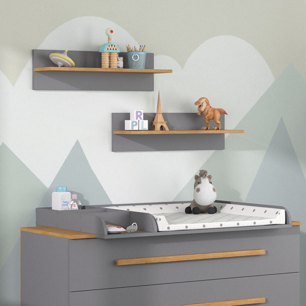 VitaliSpa Wandregal Hängeregal Ablageregal Malia Grau Eiche modern 70x20 cm Kinderzimmer Regal Babyzimmerregal Kindermöbel Babymöbel Ablage Aufbewahrung