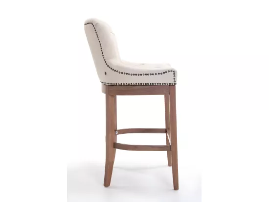 Lot de 2 Tabouret de bar - Tissu & Bois - Crème - Lakewood
