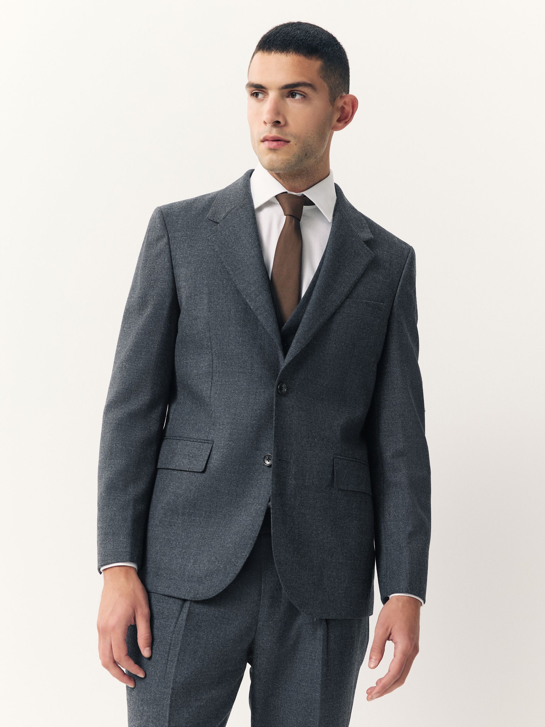 Blauw - Tailored Fit Merino Wool Blend Suit Jacket