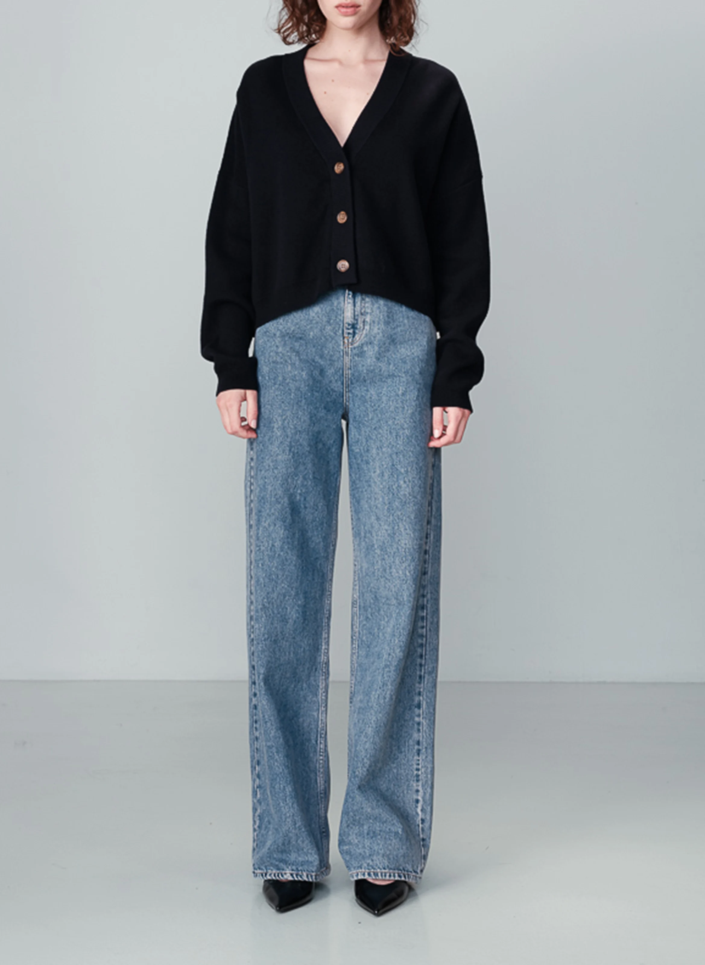 NACHO - Cardigan col V en coton mélangé | Bleu