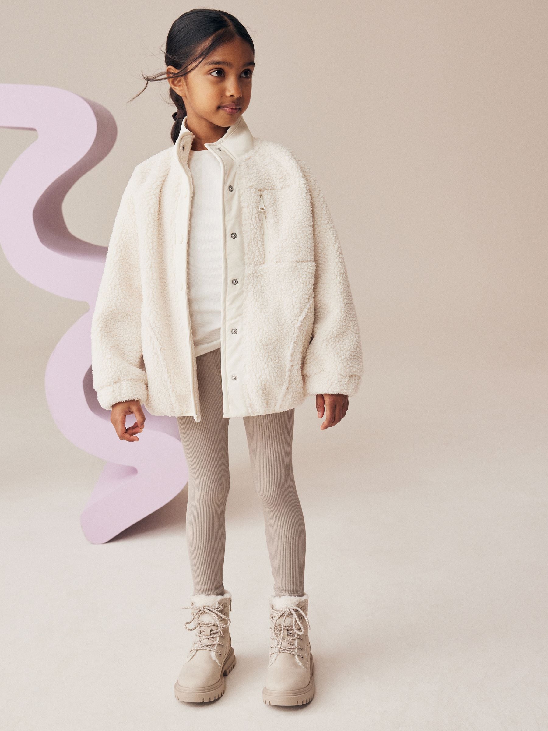 Beige - Naadloze geribbelde leggings met hoge taille (3-16jaar)