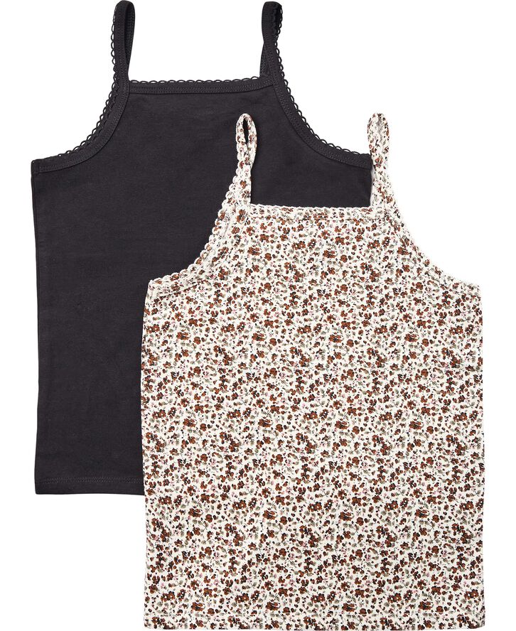 Magasin du Nord Collection Girls Tanktops 2-Pack Brown mini flower / black