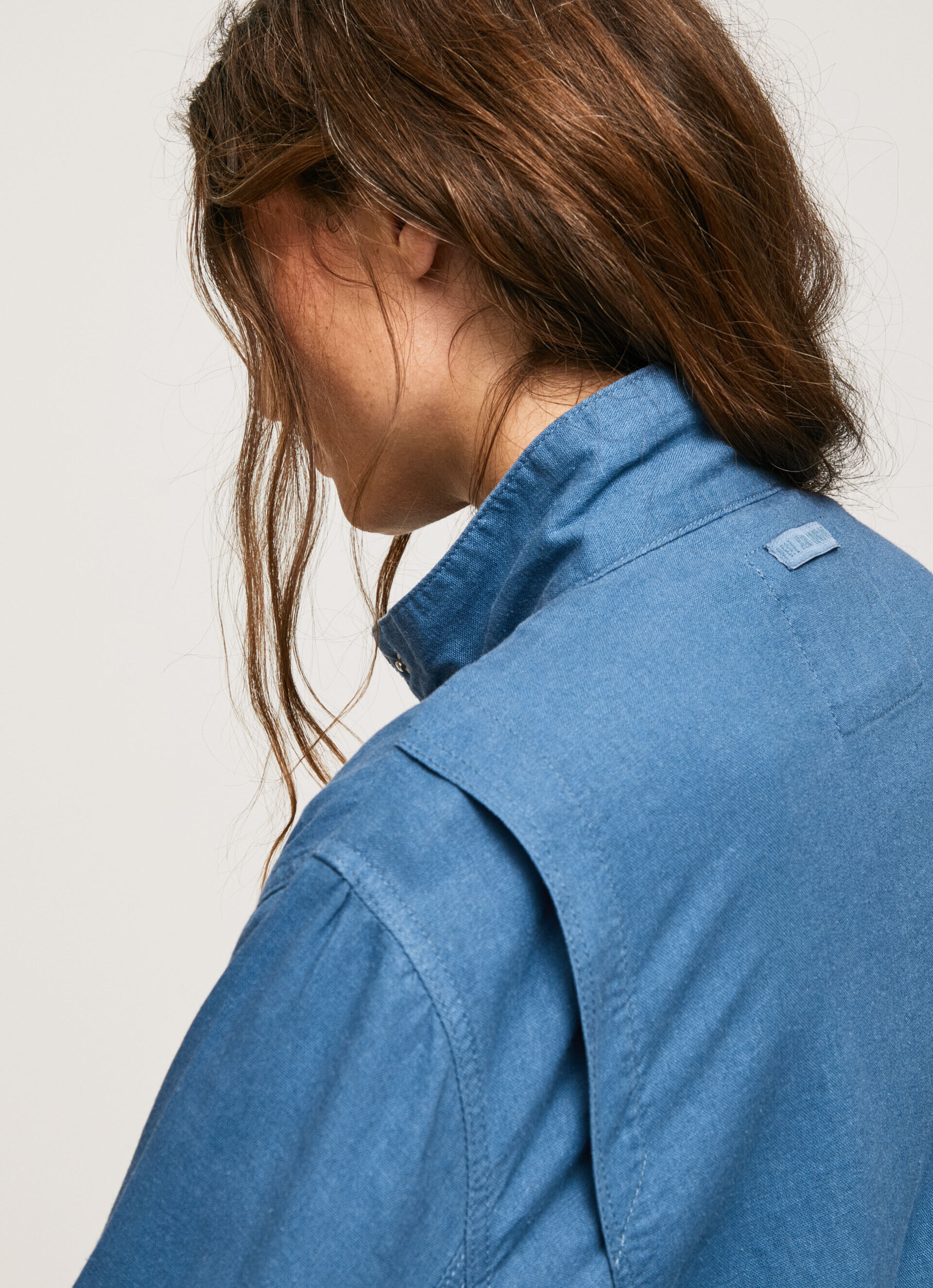 Jaqueta de corte relaxado em linho - azul chambray
