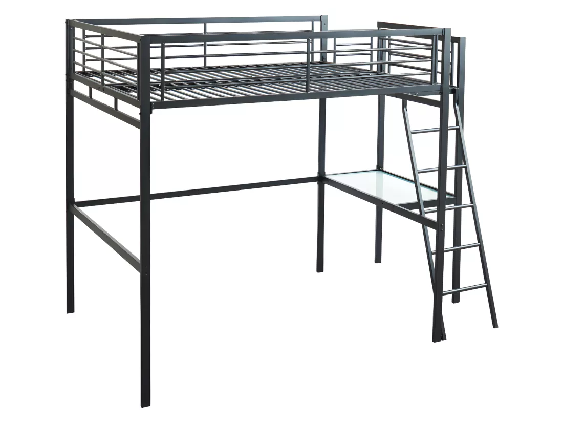 Lit mezzanine CASUAL II - 140 x 190 cm - plateforme bureau - Anthracite + matelas