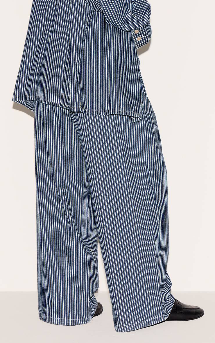 Bleu Jean Grande Taille À Taille Élastique À Fines Rayures