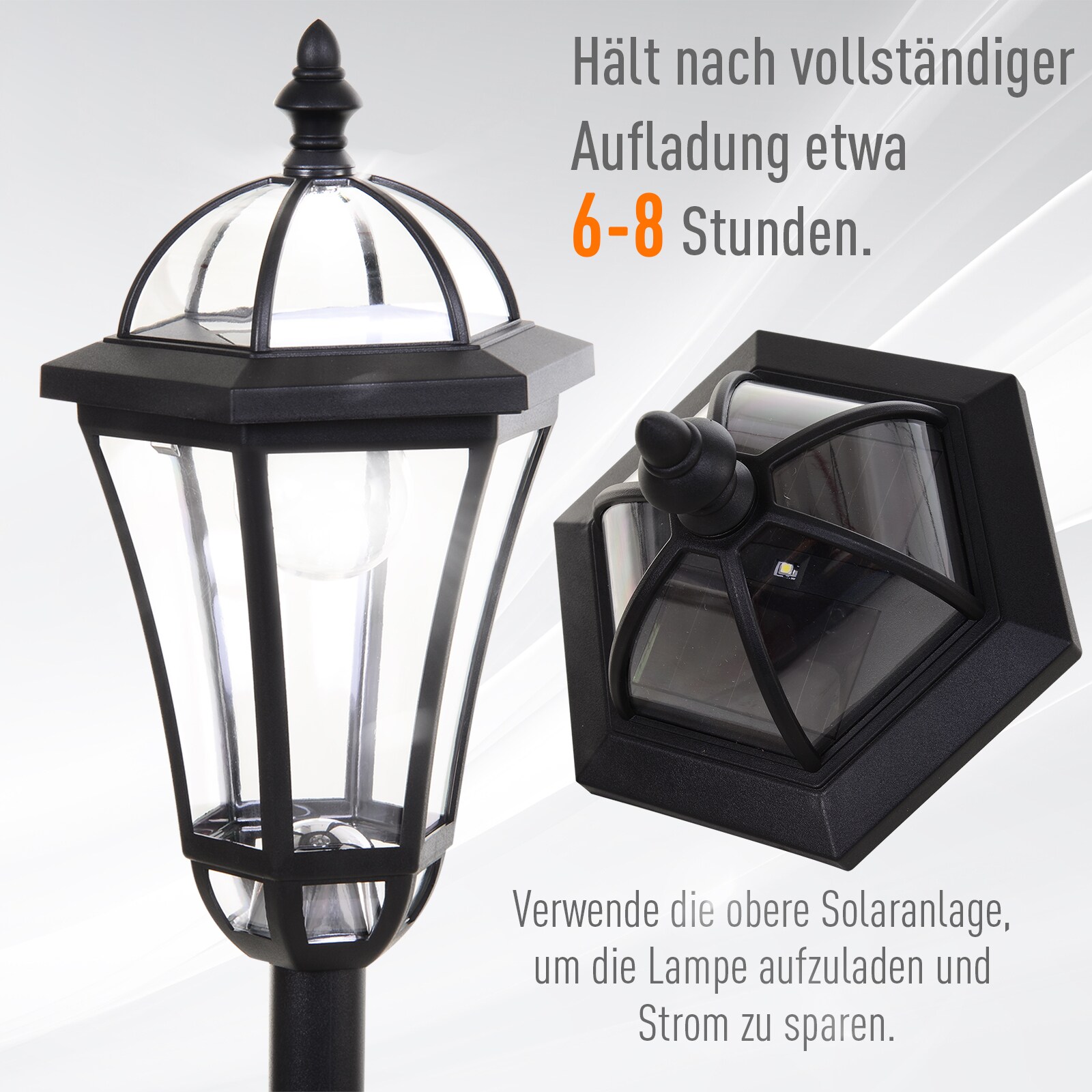 Outsunny Solar Gartenlaterne im 2er-Set schwarz 18,5 x 129 cm (ØxH)
