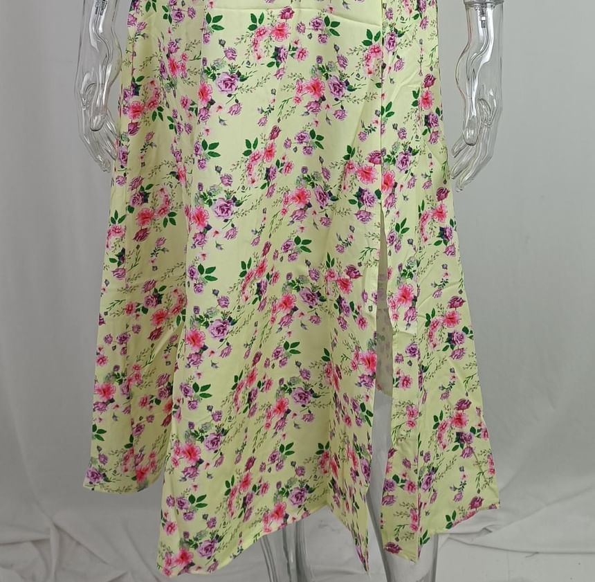 Bolgivy - Off-Shoulder Floral Midi Corset Jurk