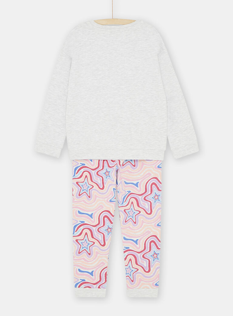 Pyjama gris chiné et rose à motifs chien sur patins à roulettes fille