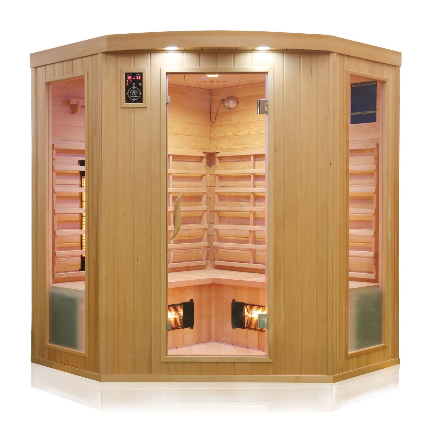 Dewello® Infrarotkabine Infrarotsauna HALEY 160cm x 160cm inkl. 8 Vollspektrumstrahler, Bodenstrahler, Radio, Farblicht