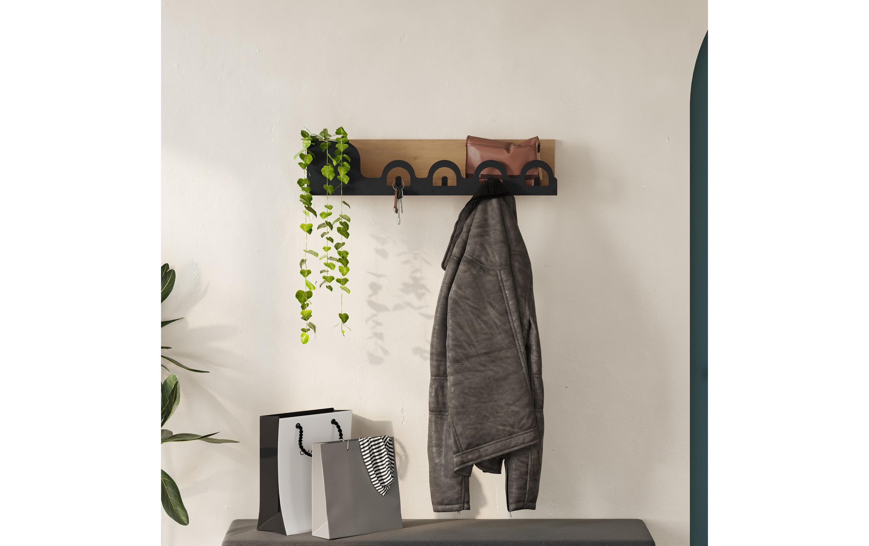 Wandgarderobe Liora Sapphire 4 Haken, Beige/SchwarzKleiderhaken