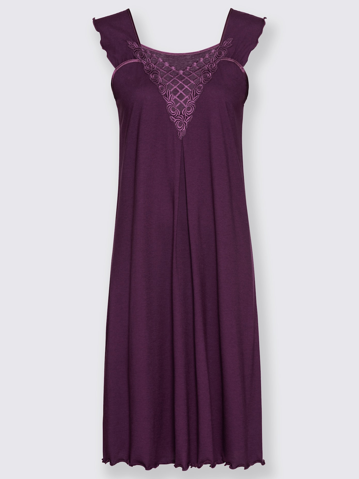 Chemise de nuit mate et brillante col en dentelle