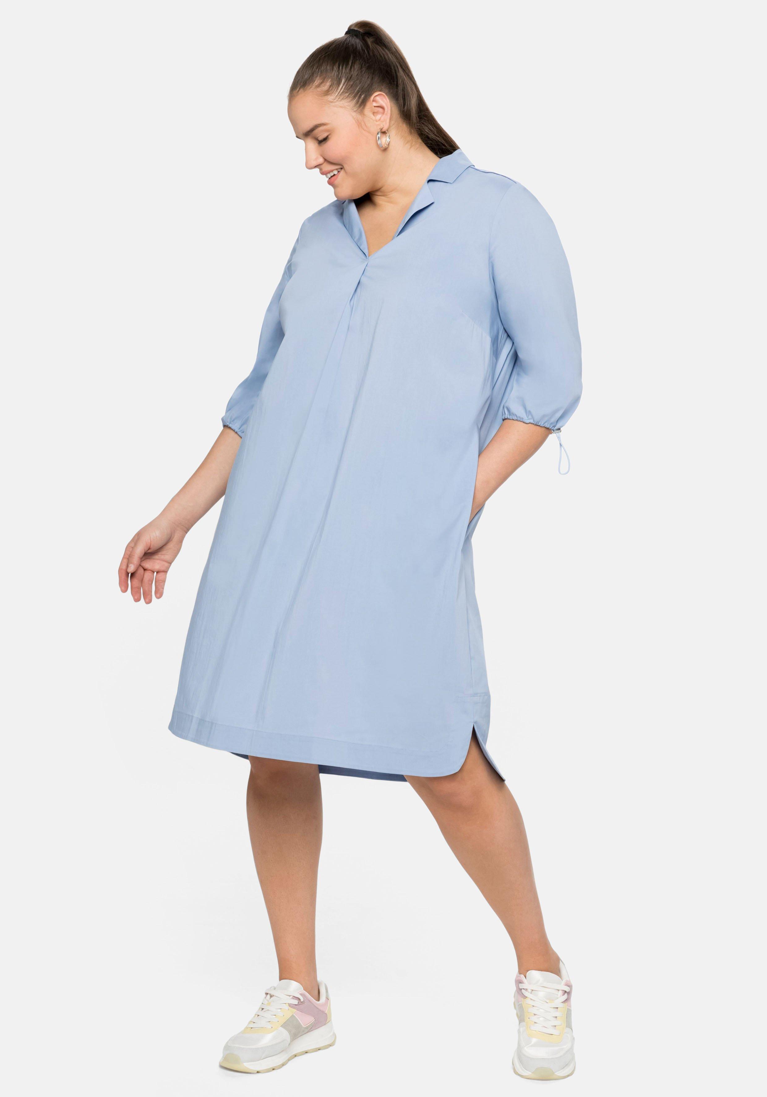 Blusenkleid mit Revers und 3/4-Arm mit Zugband