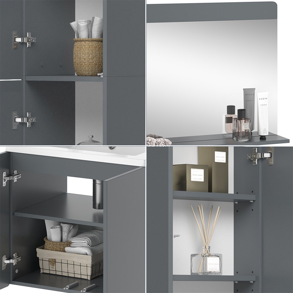 Vicco Badmöbel-Set Izan Grau modern Waschtischunterschrank Waschbecken Badspiegel Hängeschrank Hochschrank