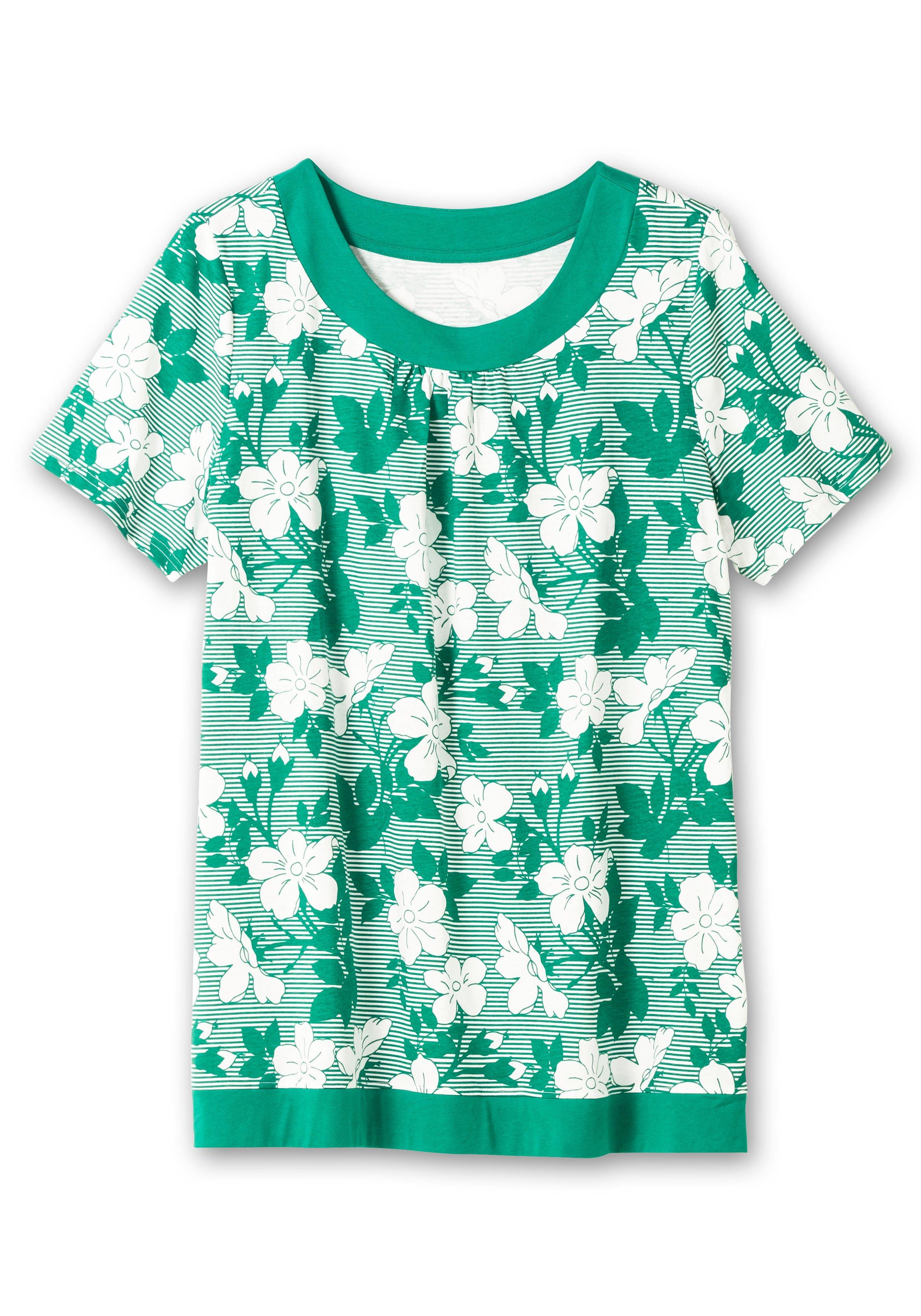 Shirt in leichter A-Linie, mit Blumendruck und Streifen