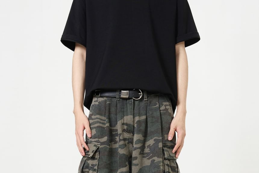 Adotuiastic - Mid Rise Camo Print Washed Wide Leg Cargo Jeans