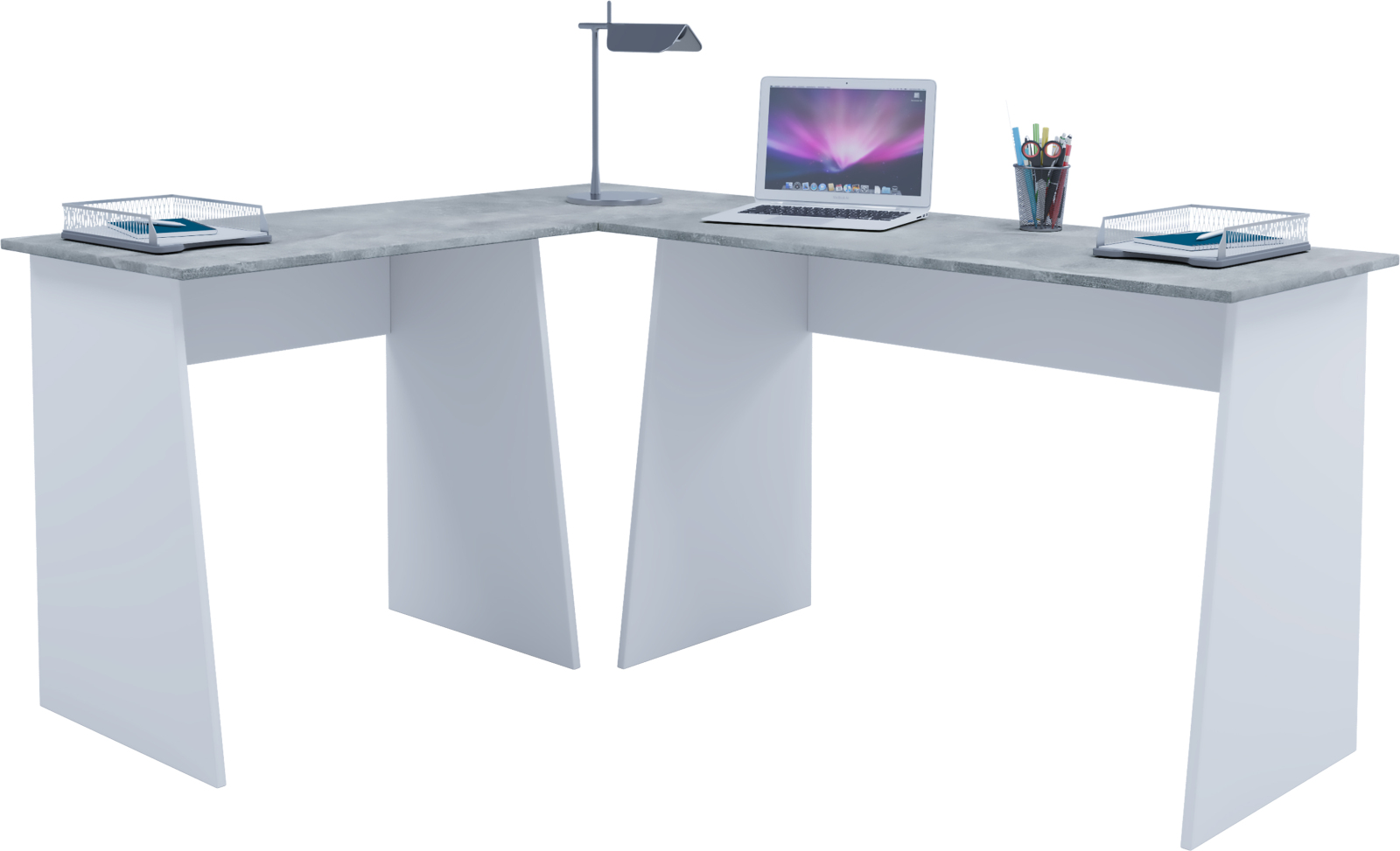 Eckschreibtisch MASOLA - weiß-Betonoptik - 135 cm
