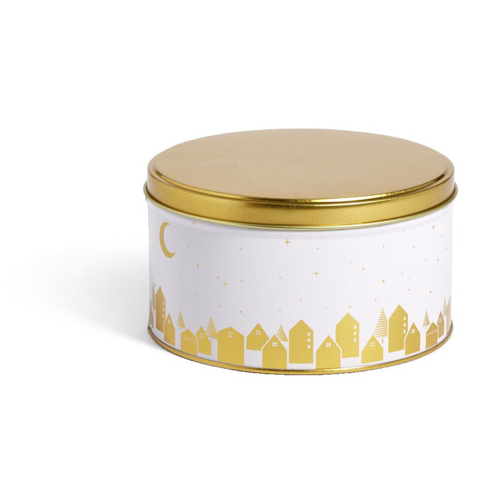 Boîte ronde en métal blanc et doré Ø13,5xH7cm