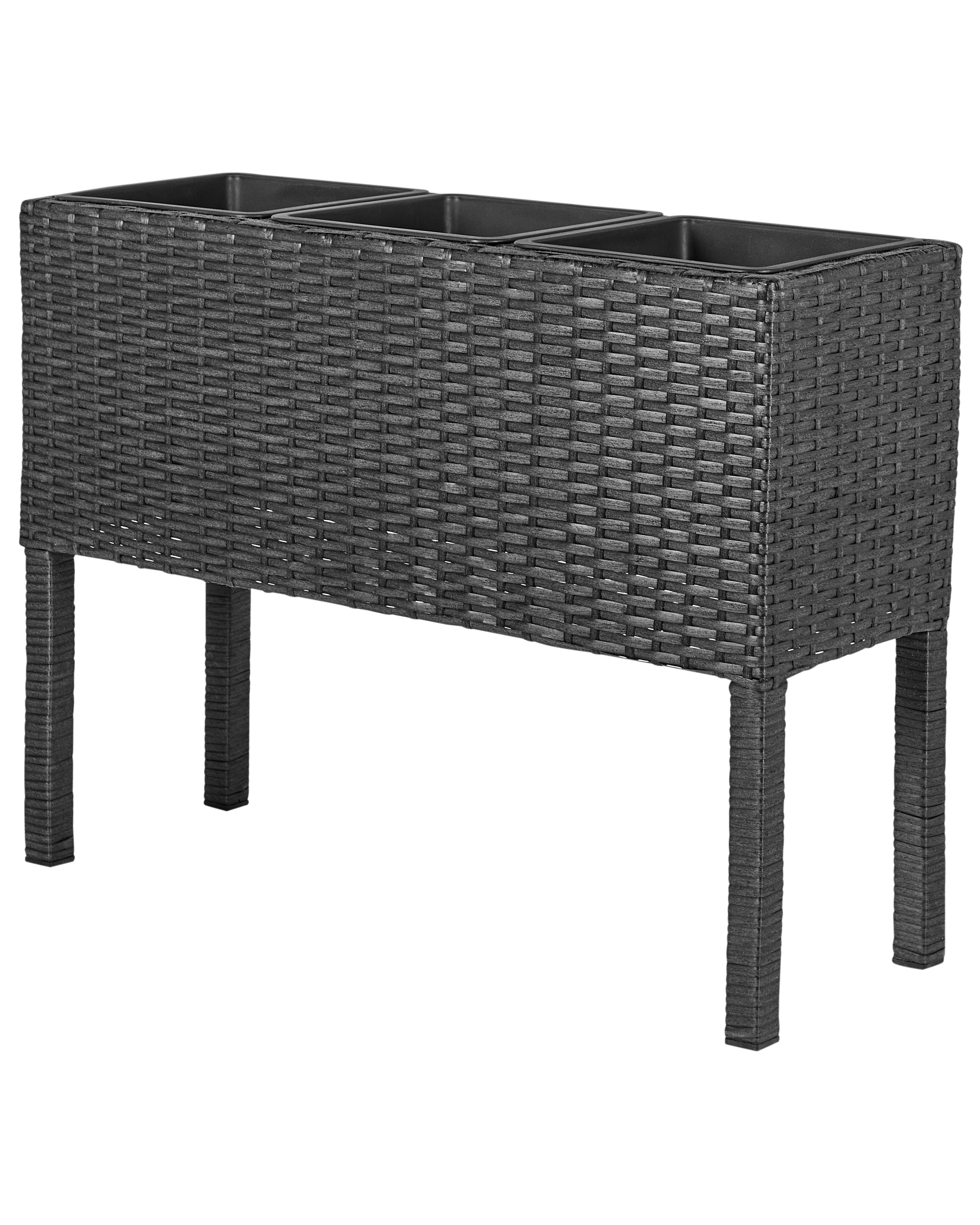 Verhoogde bloempot CARAGANA PE rotan 77 cm Zwart