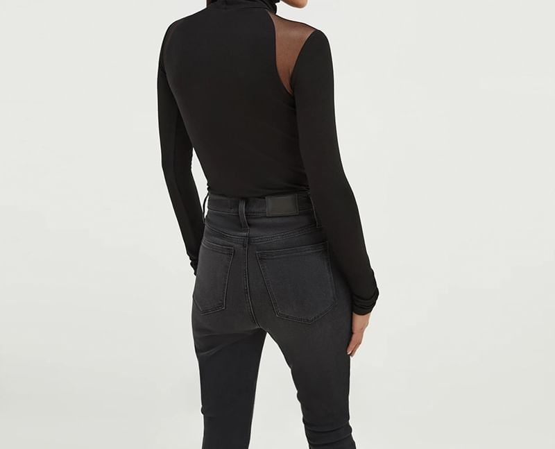 Sheparon - Bodytop met lange mouwen en coltrui, effen mesh-paneel