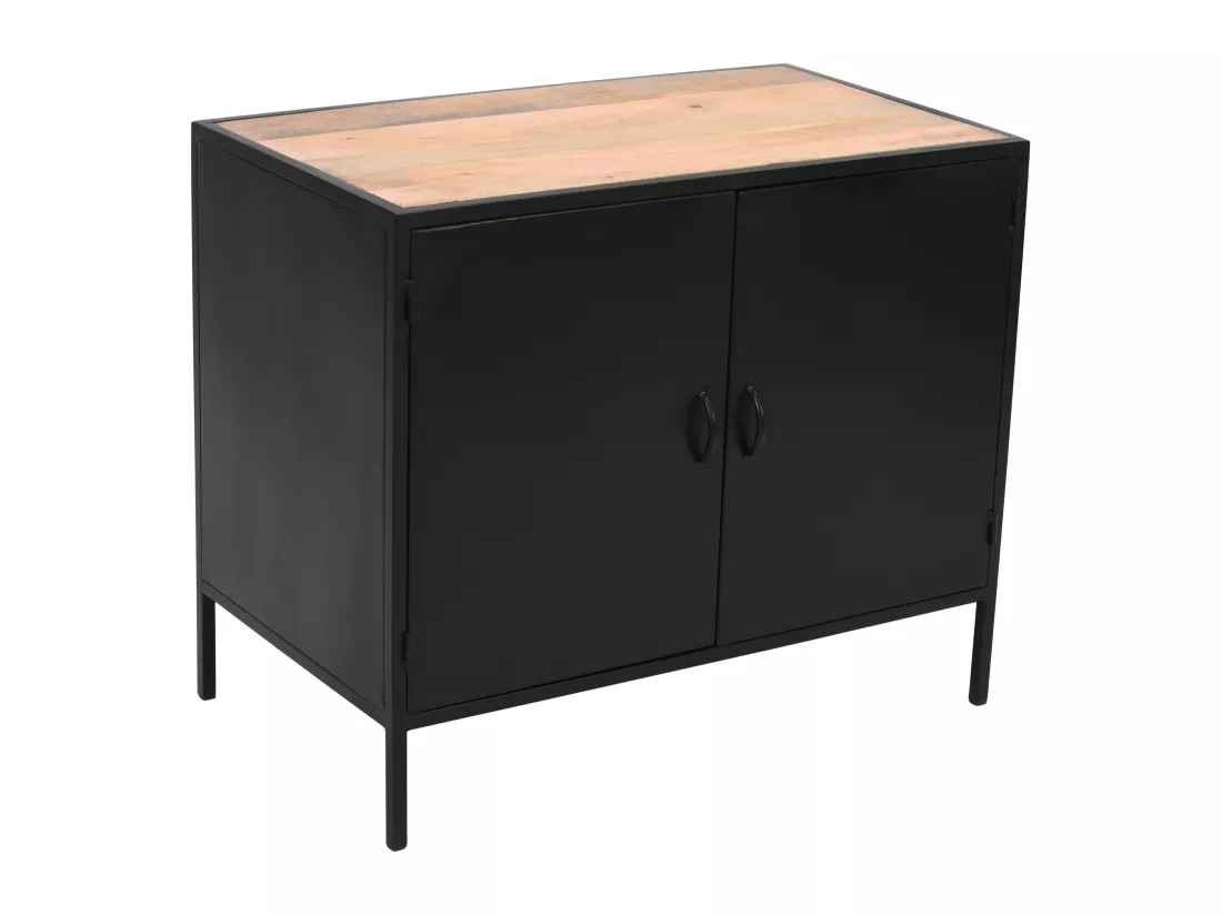 Meuble sous vasque en métal noir et bois de manguier- 2 portes - 95 cm - ORIONIS