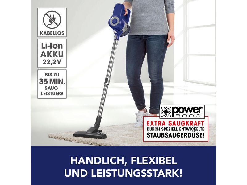 CLEANmaxx Akku-Hand- und Stielsauger Blau/Silber Kabelloser Hand- und Bodenstaubsauger
