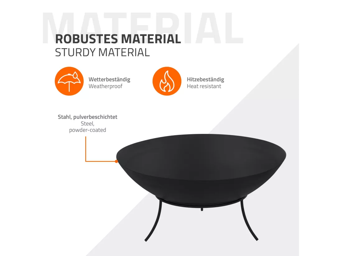 Bol à feu basero noir en acier avec 3 pieds foyer grille barbecue Ø 50 x 24 cm