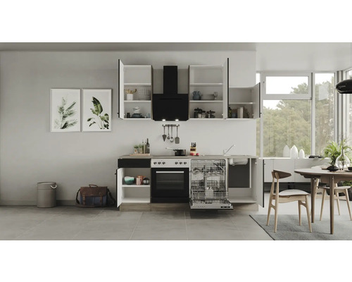 Flex Well keukenblok met apparatuur Capri 220 cm zwart mat gedemonteerde variant omkeerbaar 00012600