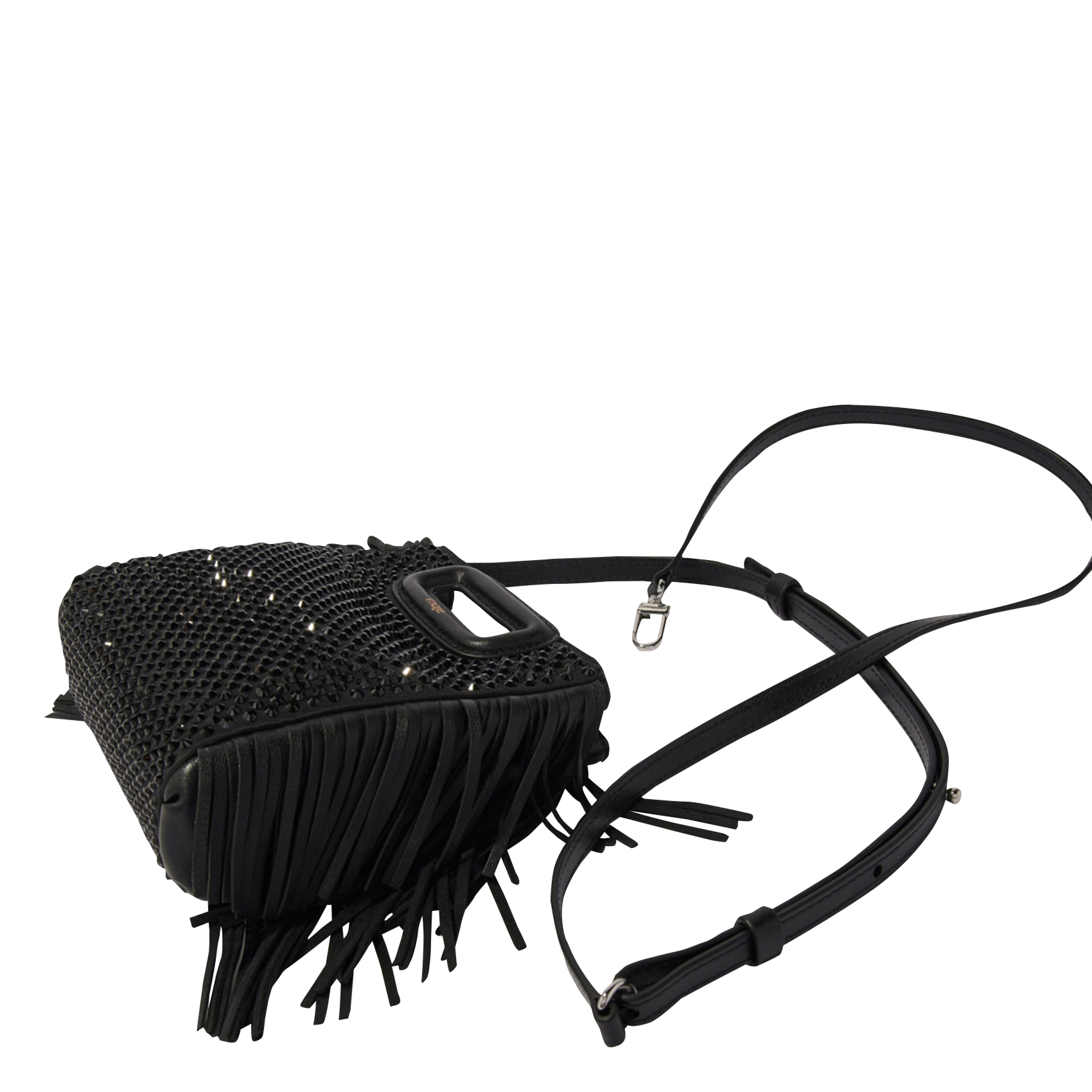 M MINI - Sac bandoulière à strass et franges | Noir