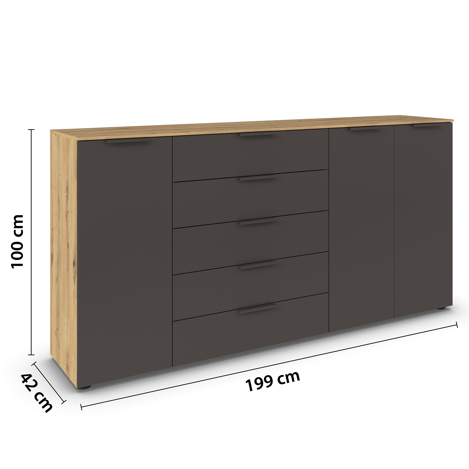 Kommode - Artisan Eiche-graphit - Graphitgriffe - 199 cm