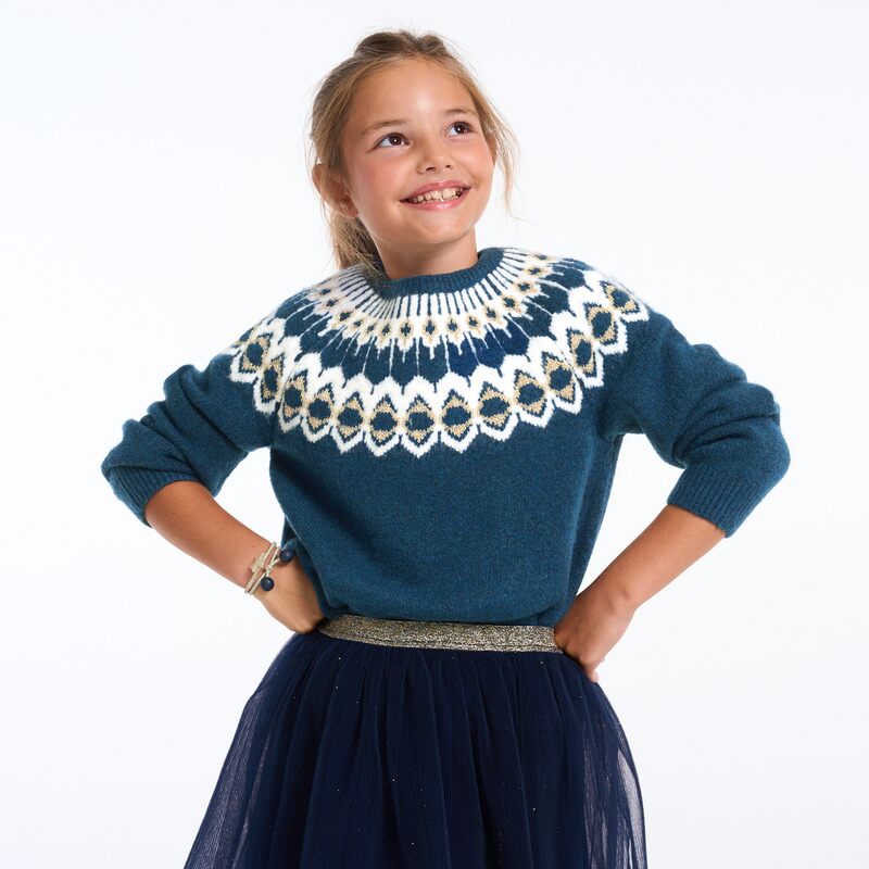 Pull fille scandinave bleu