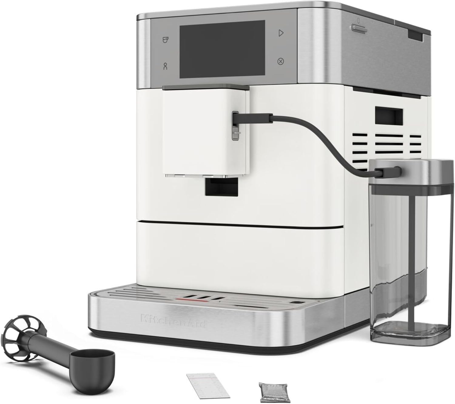 KitchenAid Kaffeevollautomat Maschine 5KES8558EPL, KF8, Heißgetränke von Espresso bis Cappuccino, automatischem Aufschäumen und Erwärmen von Milch, mit Milchbehälter (Weiss)